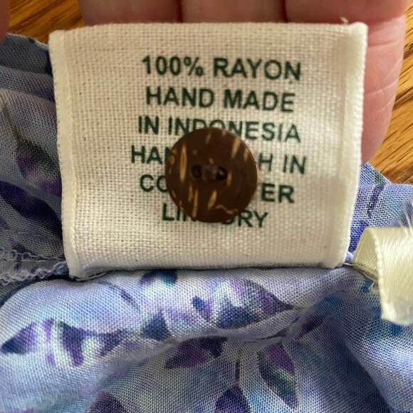 Go Fish Size S Botanical Leaf Watercolor Print Button Front Shirt Tie Neck - Picture 4 of 4